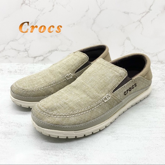 CROCS Other - Crocs-Tan Canvas Slip on comfort sneakers Mens 7